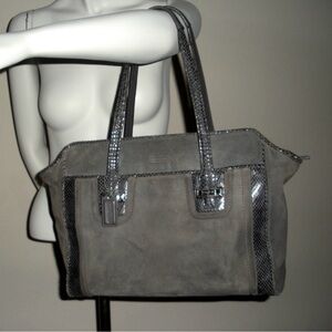 Coach Gray Suede Shoulder Bag with Black Accents